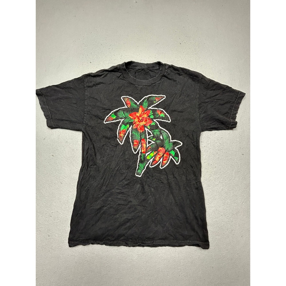 Unbranded T-Shirt Cotton Black Tropical Palm Graphic Medium Mens